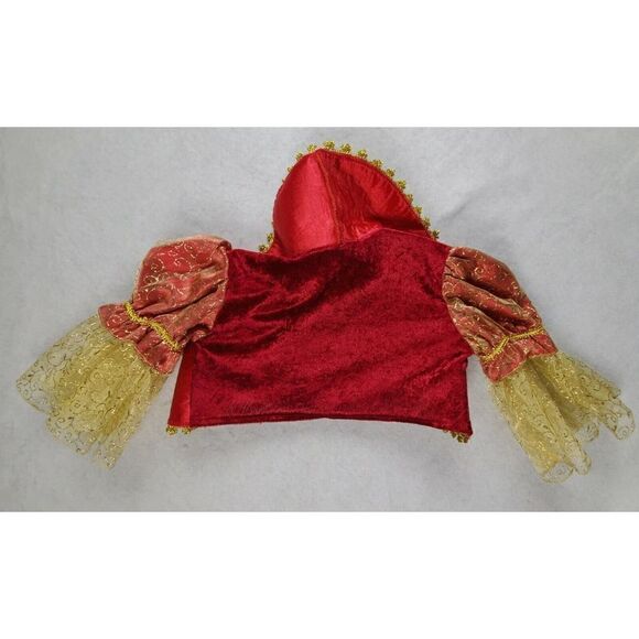 Short Cropped Bolero Style Costume Jacket Shrug Red And Gold Halloween Dress Up - Picture 2 of 5